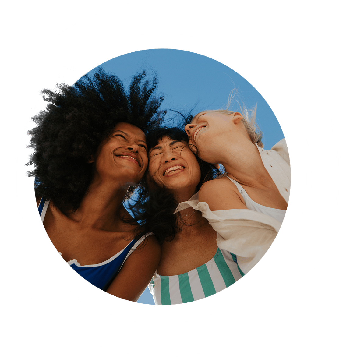 Three friends laughing